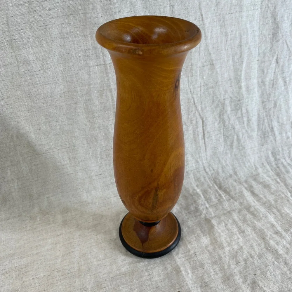 Brown Hand Turned Wood Vase Mid Century Modern Vintage 8